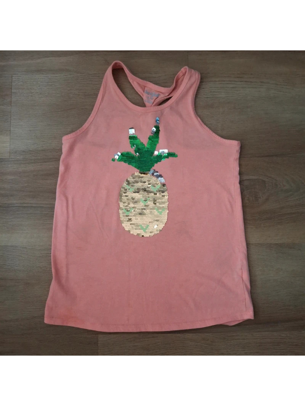 Summer! Cat & Jack Girls Size L 10/12 Peach Pink Flip Sequin Pineapple Tank Top